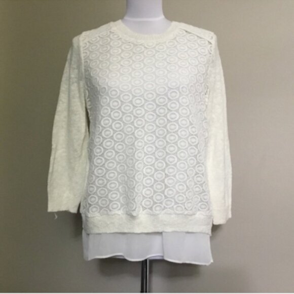 NWT LUCKY BRAND Cream Lace Chiffon Linen Mixed Media Sweater 1X - Picture 4 of 9